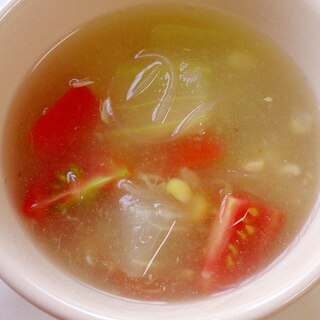 冬瓜・ツナ・トウモロコシ・トマトの春雨スープ